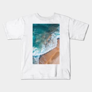 Wild wave crashing on a beach - Aerial Landscape Photography Kids T-Shirt